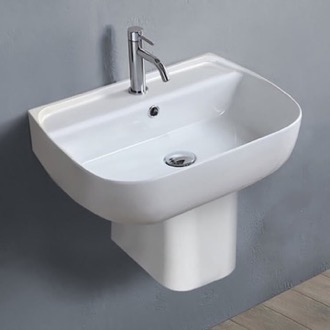 Bathroom Sink Rectangular White Ceramic Semi-Pedestal Sink CeraStyle 078500U-S-PED